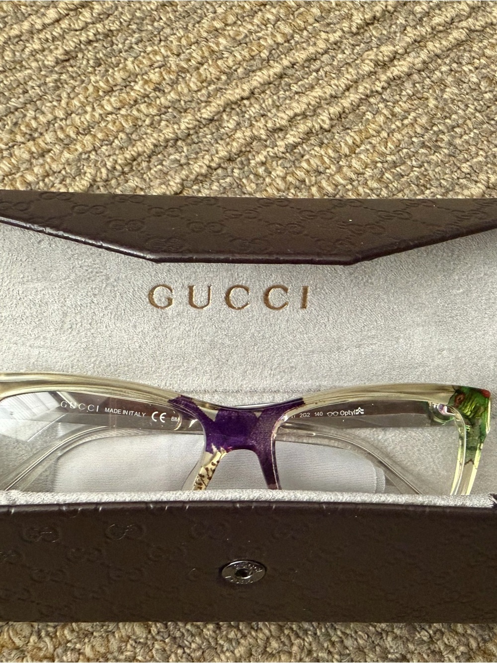 Gucci Women’s or Kids Clear Frames with Purple Bridge Accent